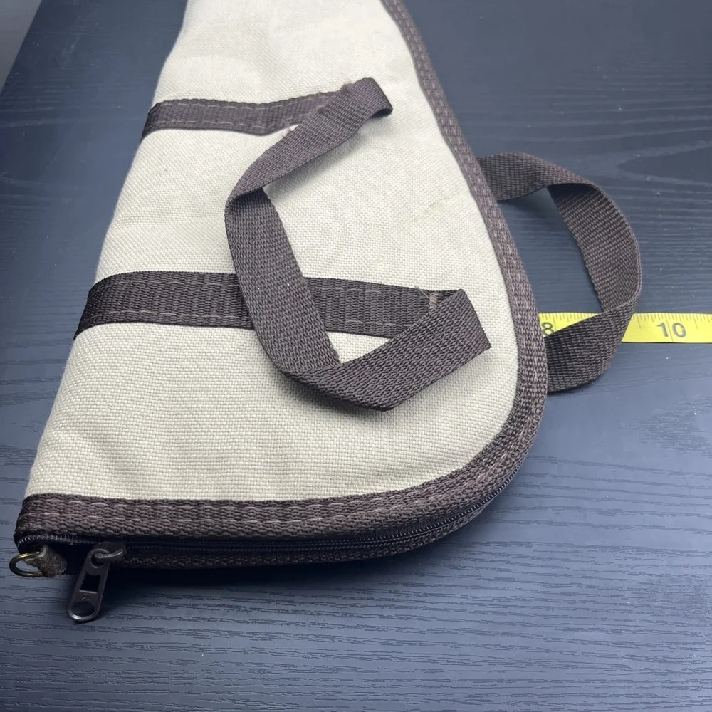 Vintage Beige Canvas Utility Carry Case Small Padded Zippered Storage Bag